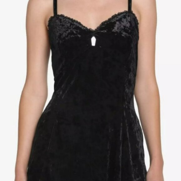 Hot Topic Black Velvet Slip Dress with Lace and Coffin Charm - Picture 1 of 6